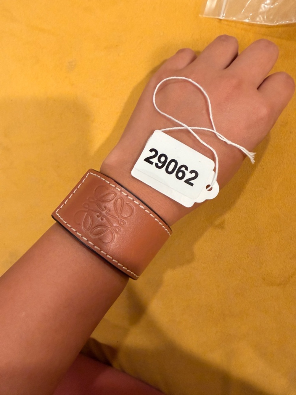 Loewe Tan Leather Wide Cuff with Embossed Anagram